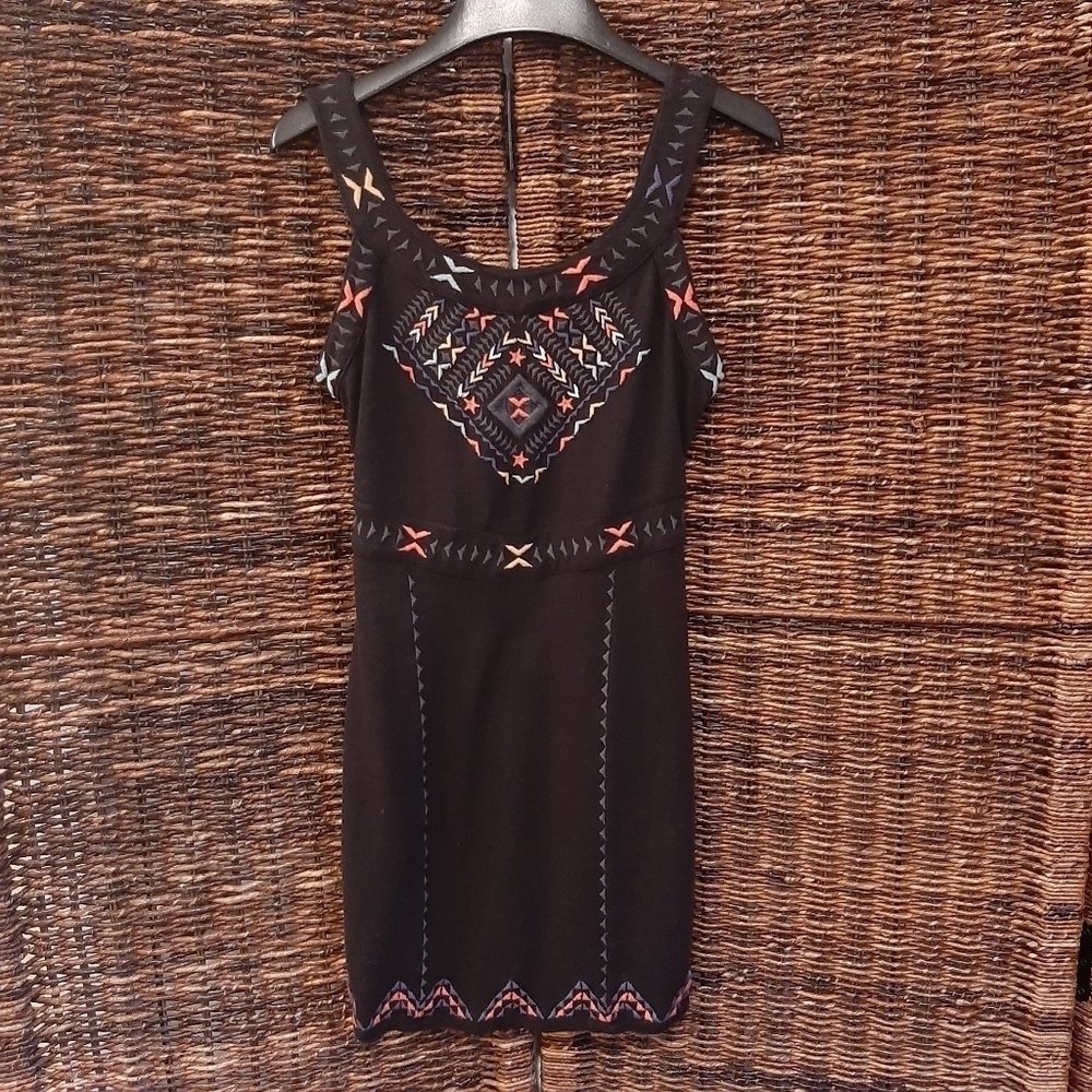 Free People Song Of The South Embroidered Bodycon Mini Dress Black Small Cut Out